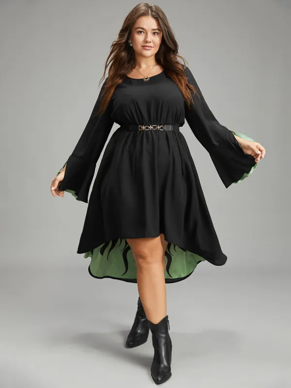 Halloween Contrast Split Bell Sleeve High Low Hem Dress sold by Bloomchic