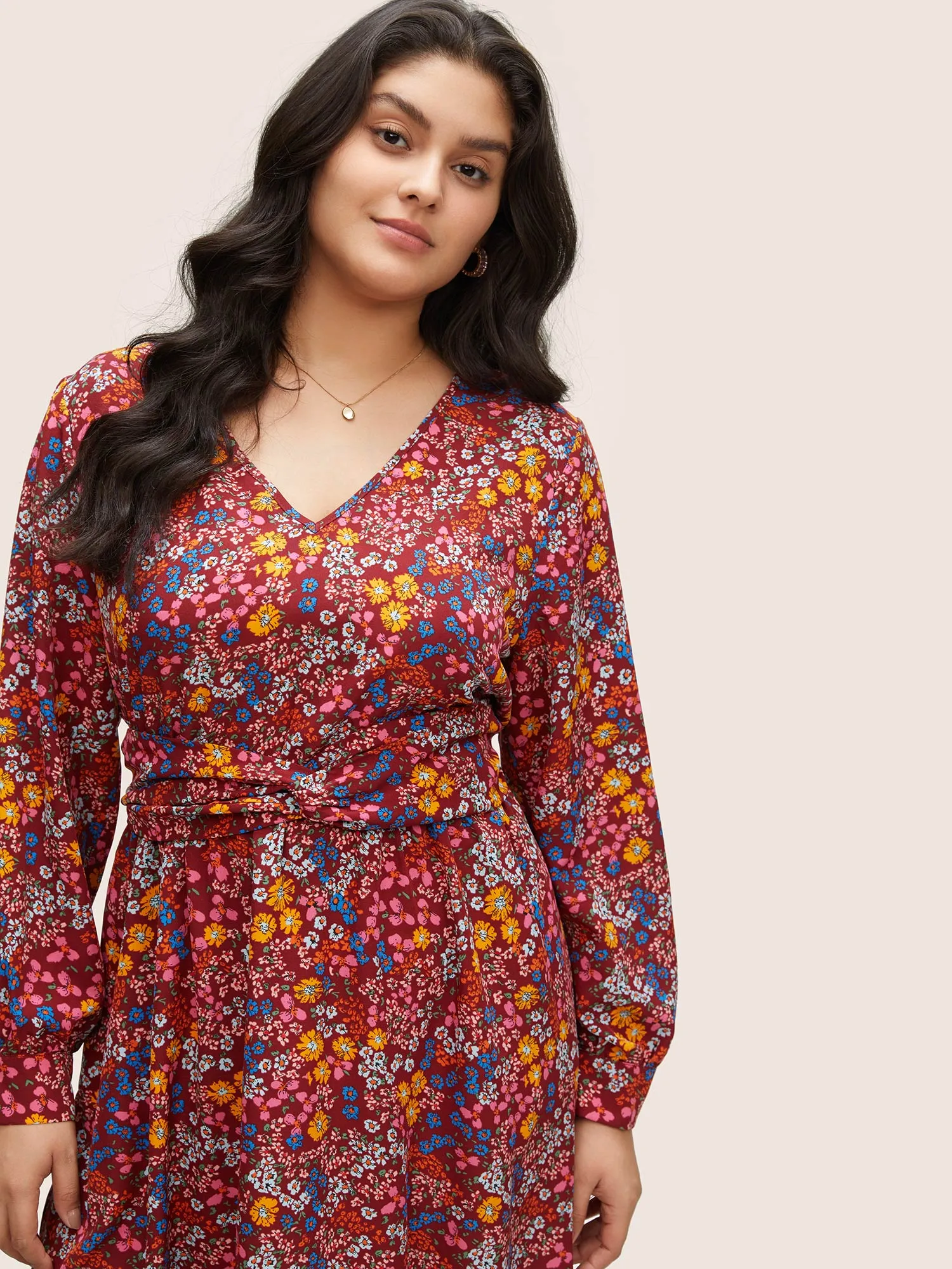 Ditsy Floral Twist Front Lantern Sleeve Dress sold by Bloomchic product image thumbnail 4
