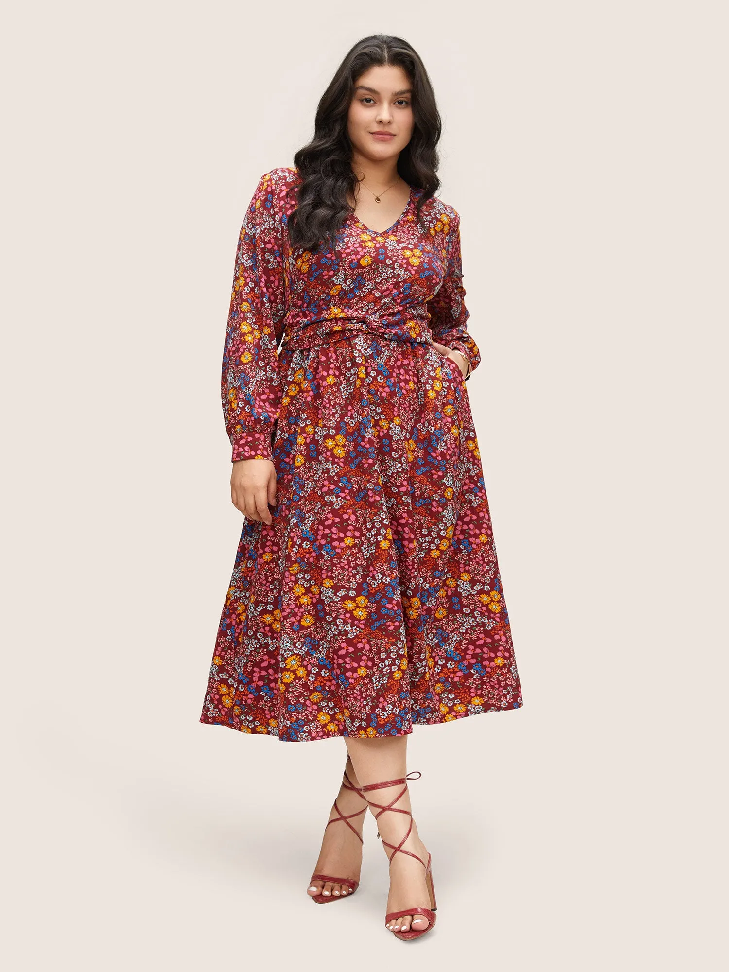 Ditsy Floral Twist Front Lantern Sleeve Dress sold by Bloomchic