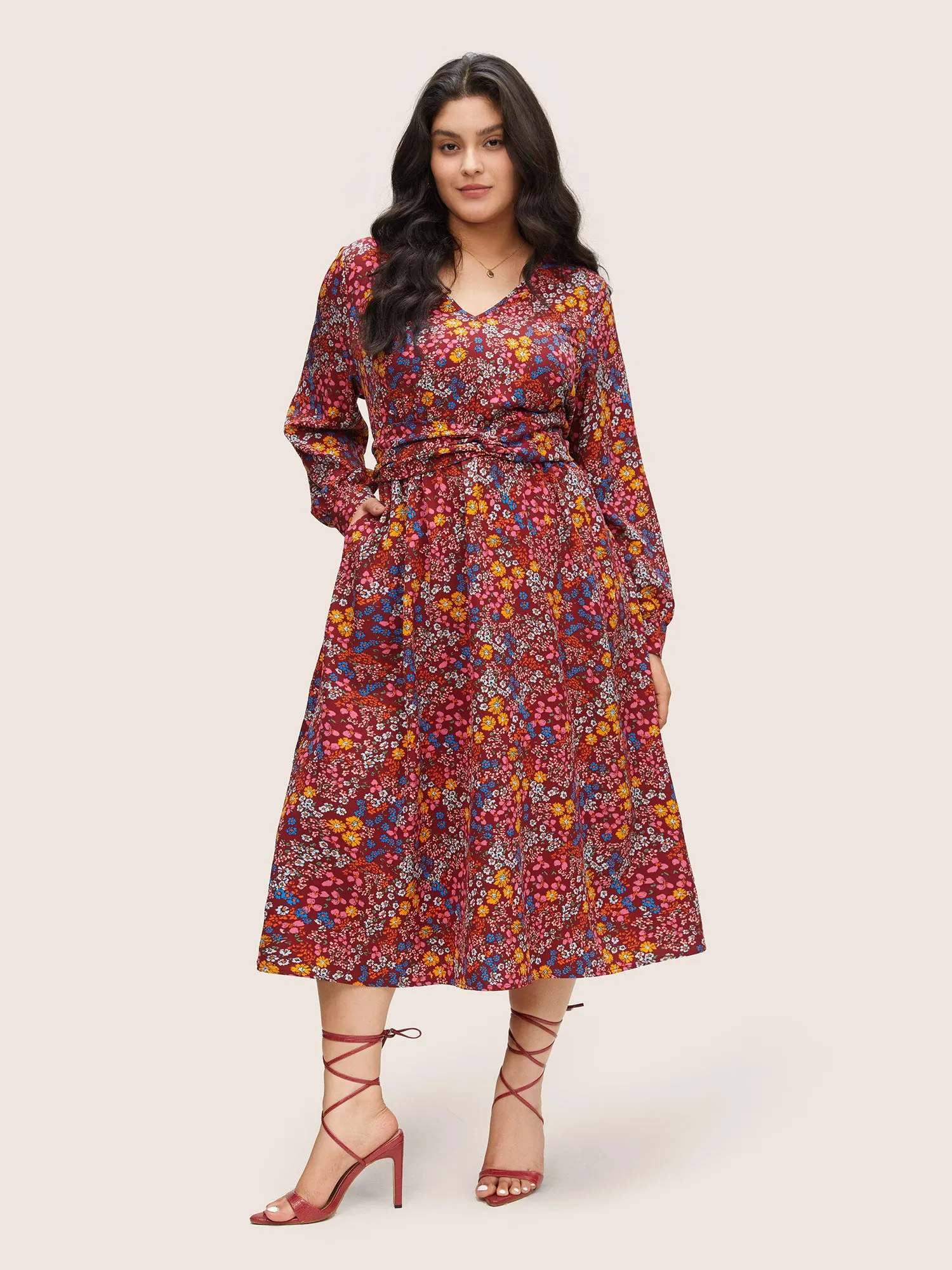Ditsy Floral Twist Front Lantern Sleeve Dress sold by Bloomchic product image thumbnail 2
