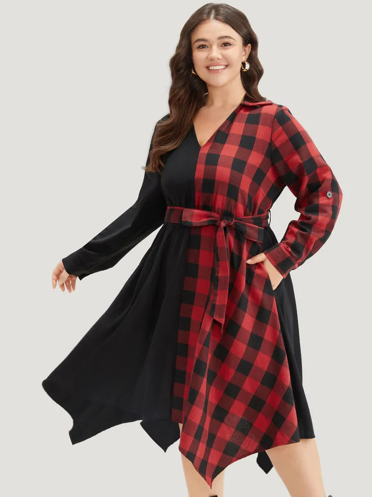 Plaid Patchwork Belted Hanky Hem Dress sold by Bloomchic product image thumbnail 2
