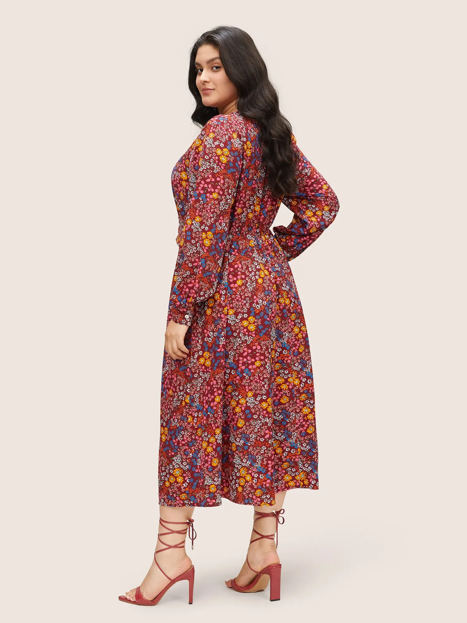 Ditsy Floral Twist Front Lantern Sleeve Dress sold by Bloomchic product image thumbnail 3