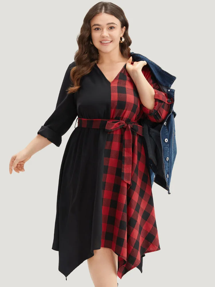 Plaid Patchwork Belted Hanky Hem Dress sold by Bloomchic product image thumbnail 3