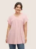 V Neck Plain Textured Batwing Sleeve T-shirt sold by Bloomchic