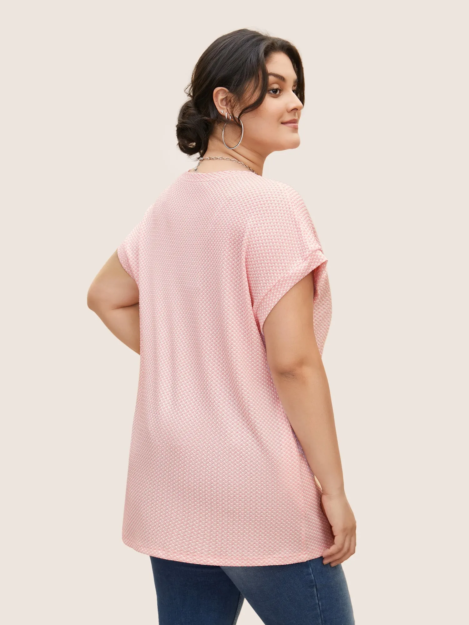 V Neck Plain Textured Batwing Sleeve T-shirt sold by Bloomchic product image thumbnail 4