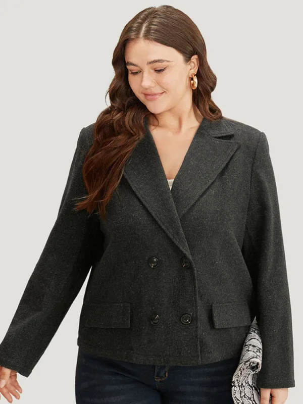 Lapel Collar Plain Textured Button Up Blazer sold by Bloomchic