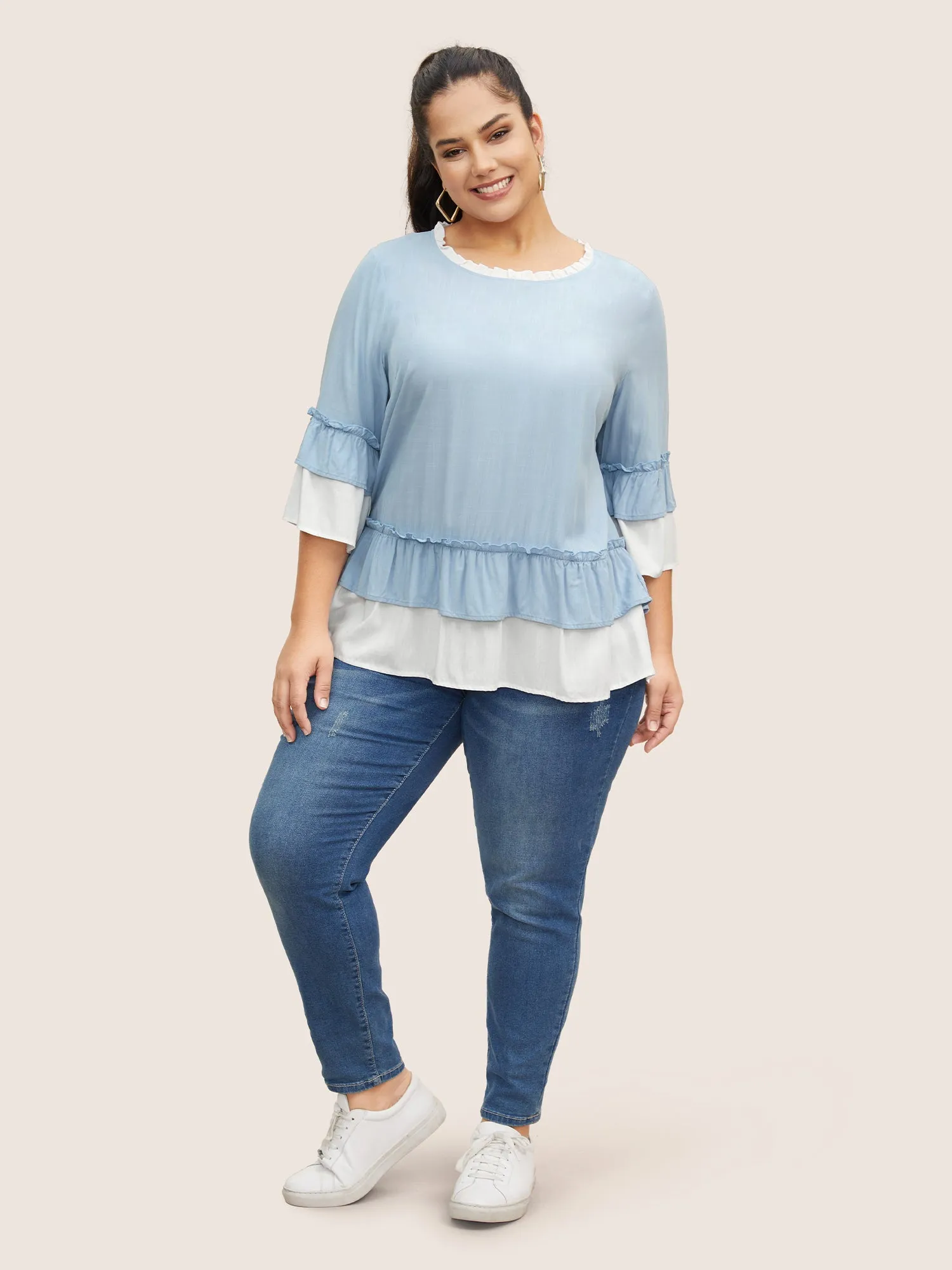 Contrast Frill Trim Tiered Ruffles Blouse sold by Bloomchic product image thumbnail 2