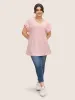 V Neck Plain Textured Batwing Sleeve T-shirt sold by Bloomchic