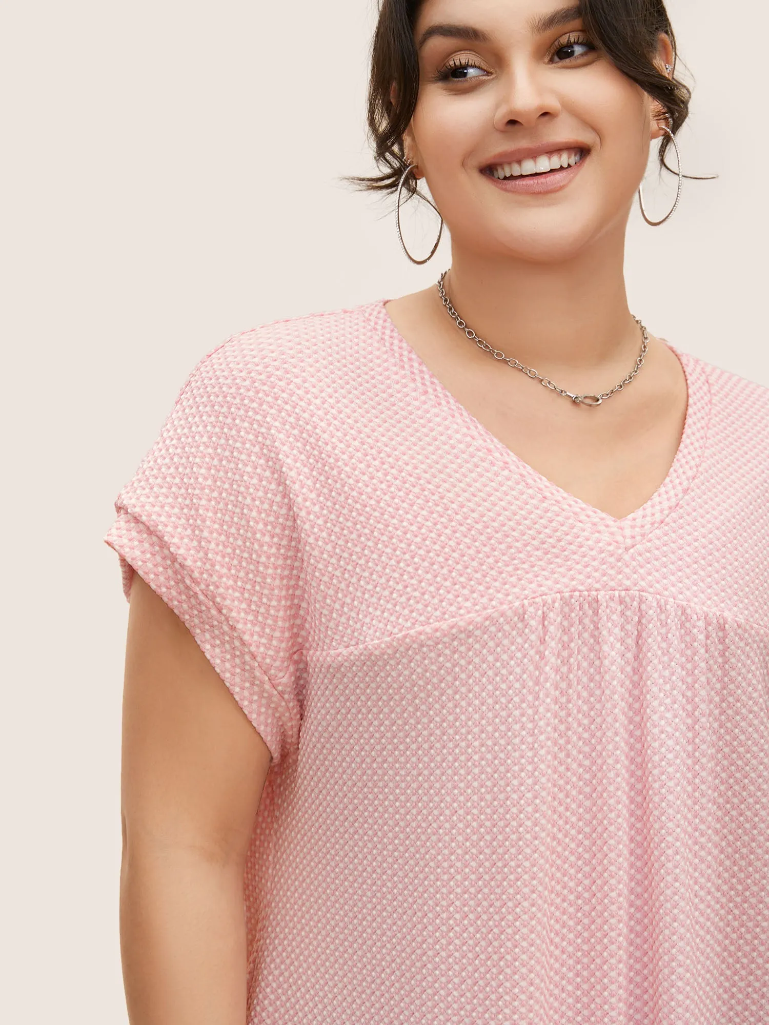 V Neck Plain Textured Batwing Sleeve T-shirt sold by Bloomchic product image thumbnail 3