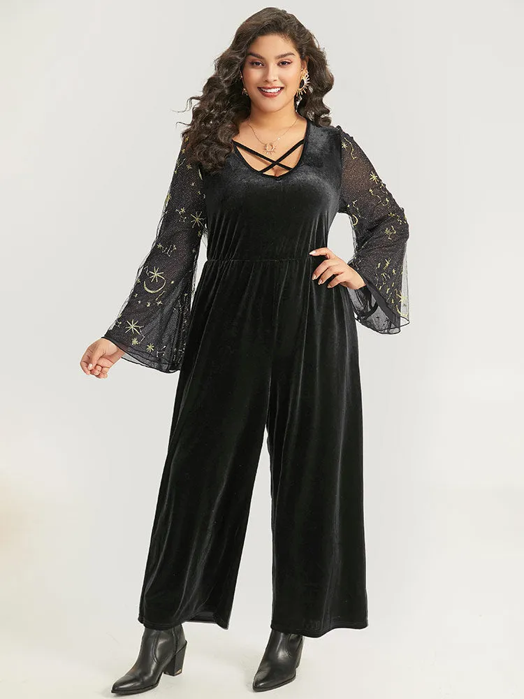 Halloween Moon & Star Glitter Mesh Crisscross Neck Jumpsuit sold by Bloomchic product image thumbnail 2