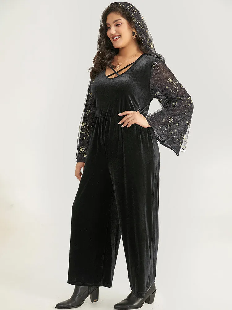 Halloween Moon & Star Glitter Mesh Crisscross Neck Jumpsuit sold by Bloomchic product image thumbnail 4