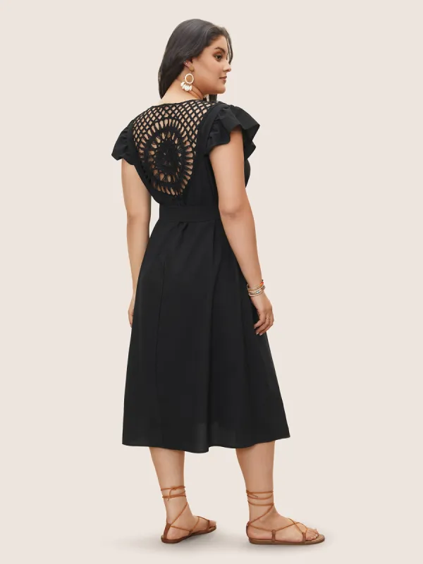 Solid Cut Out Ruffle Cap Sleeve Dress sold by Bloomchic