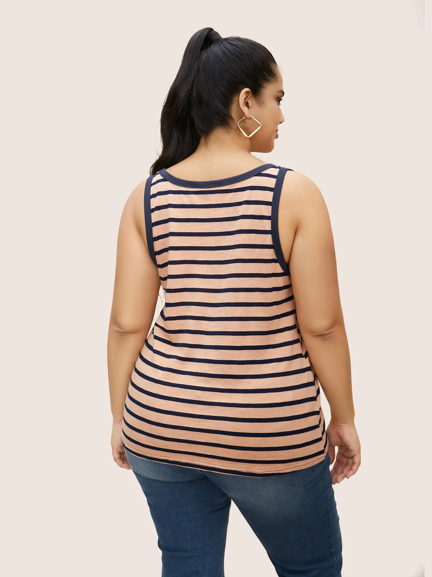 Cotton Striped U Neck Contrast Trim Tank Top sold by Bloomchic product image thumbnail 2