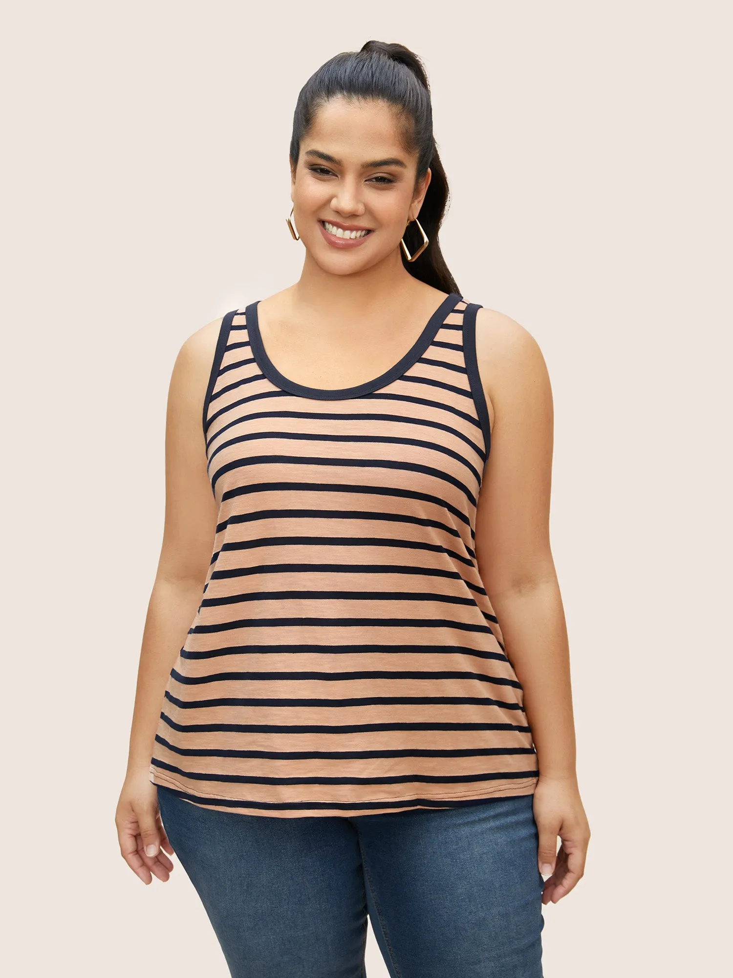 Cotton Striped U Neck Contrast Trim Tank Top sold by Bloomchic