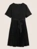 Solid Pleated Buckle Detail Belted Dress sold by Bloomchic