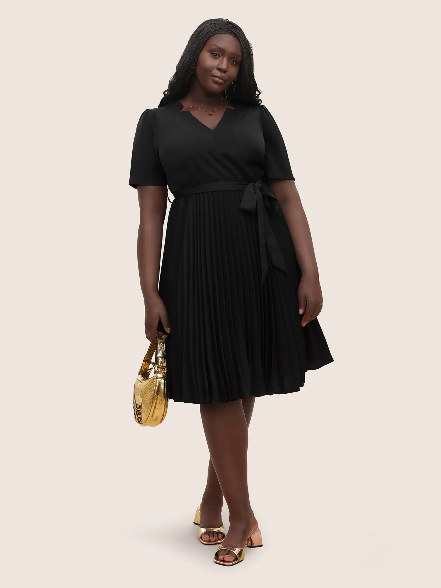 Solid Pleated Buckle Detail Belted Dress sold by Bloomchic product image thumbnail 2