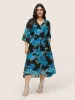 Floral Print Surplice Neck Belted Mesh Dress sold by Bloomchic