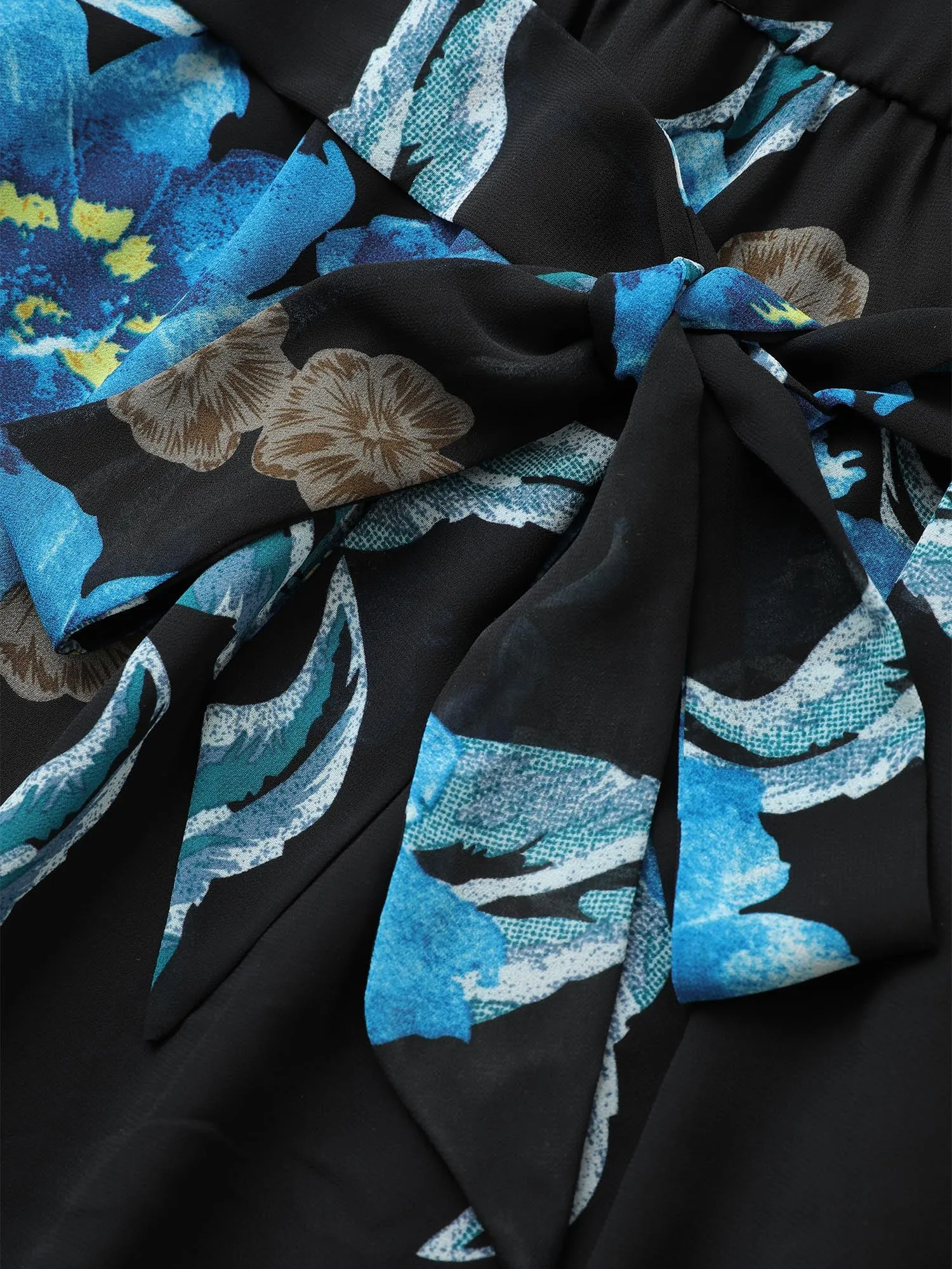 Floral Print Surplice Neck Belted Mesh Dress sold by Bloomchic product image thumbnail 5