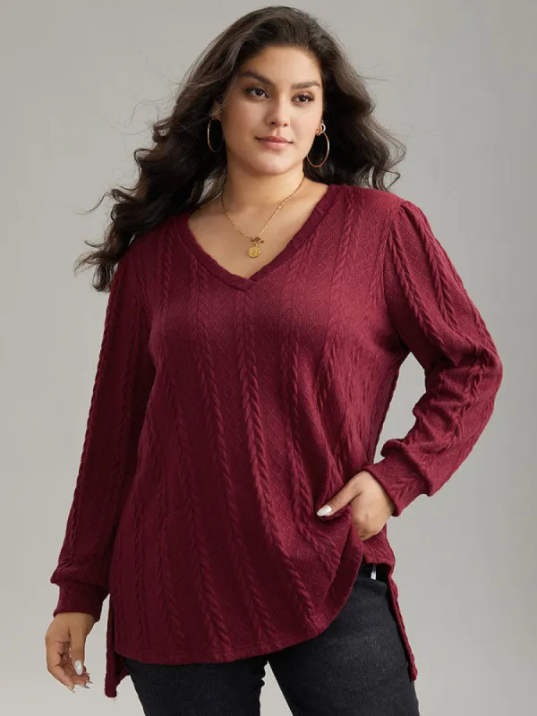 Plain Cable Knit Elastic Cuffs Sweatshirt sold by Bloomchic
