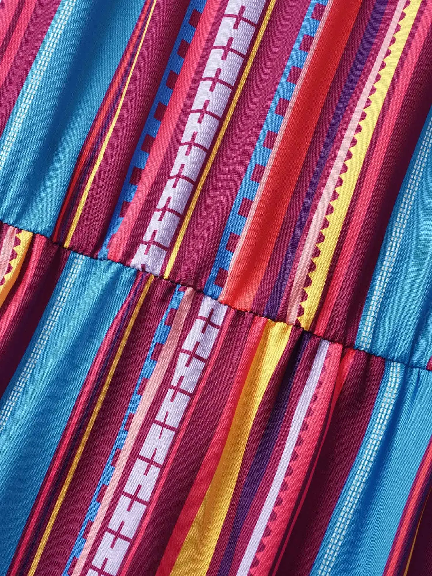 Striped Belted Slit Hem Lantern Sleeve Dress sold by Bloomchic product image thumbnail 5