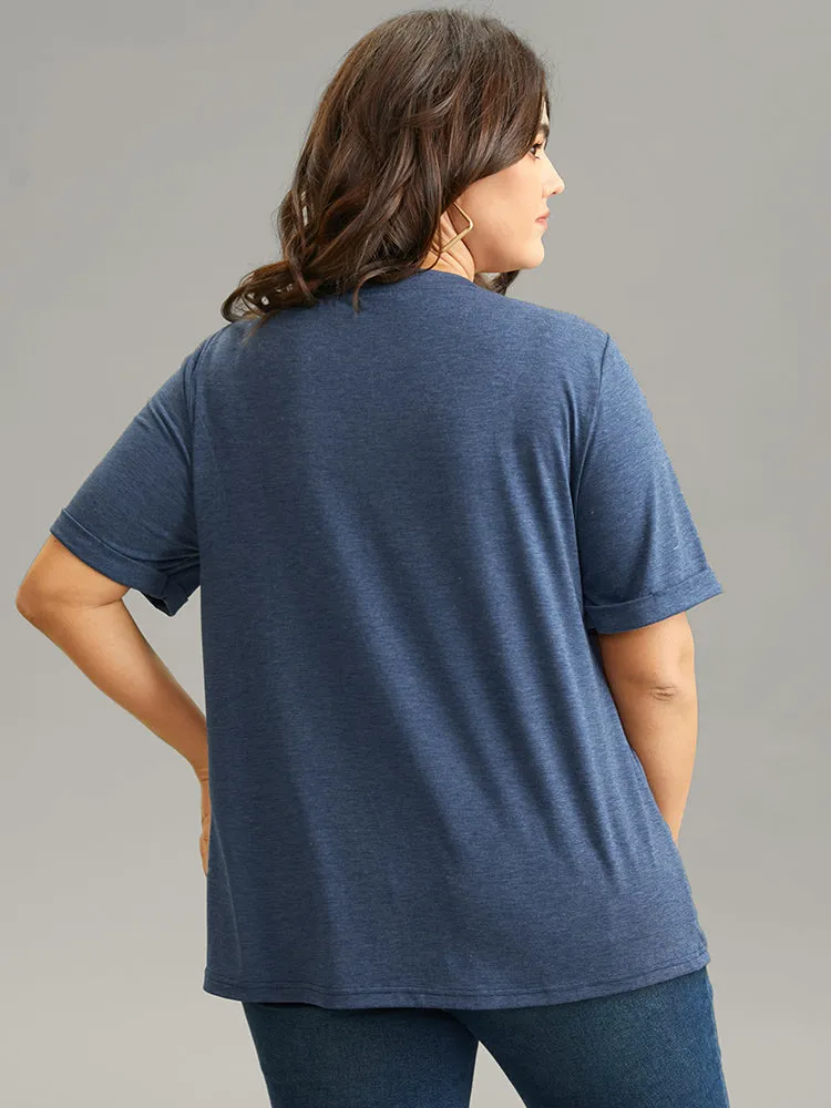 Coffee Cup Print Cuffed Sleeve Crew Neck T-shirt sold by Bloomchic product image thumbnail 3