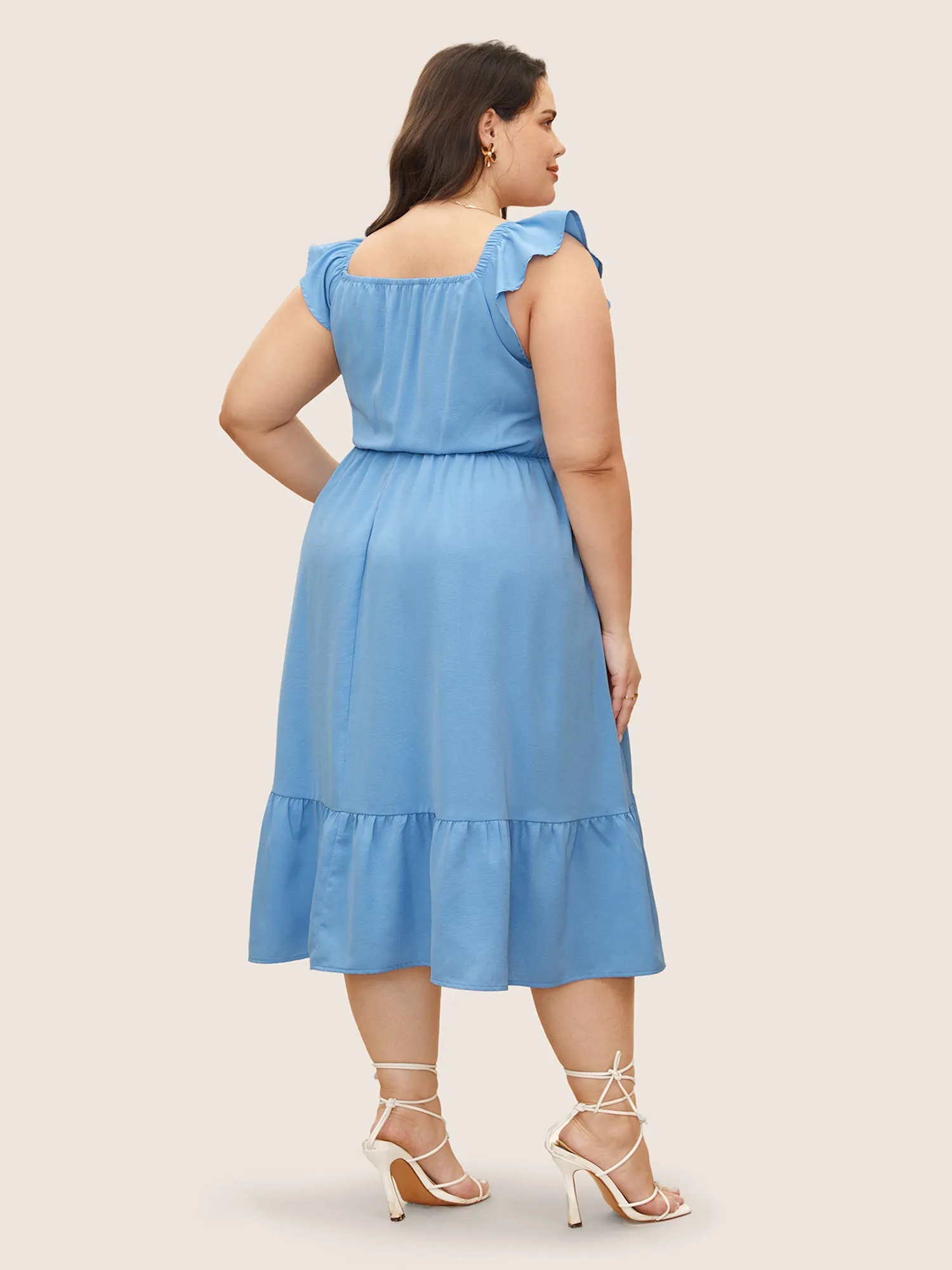 Square Neck Solid Ruffles Shirred Dress sold by Bloomchic product image thumbnail 3