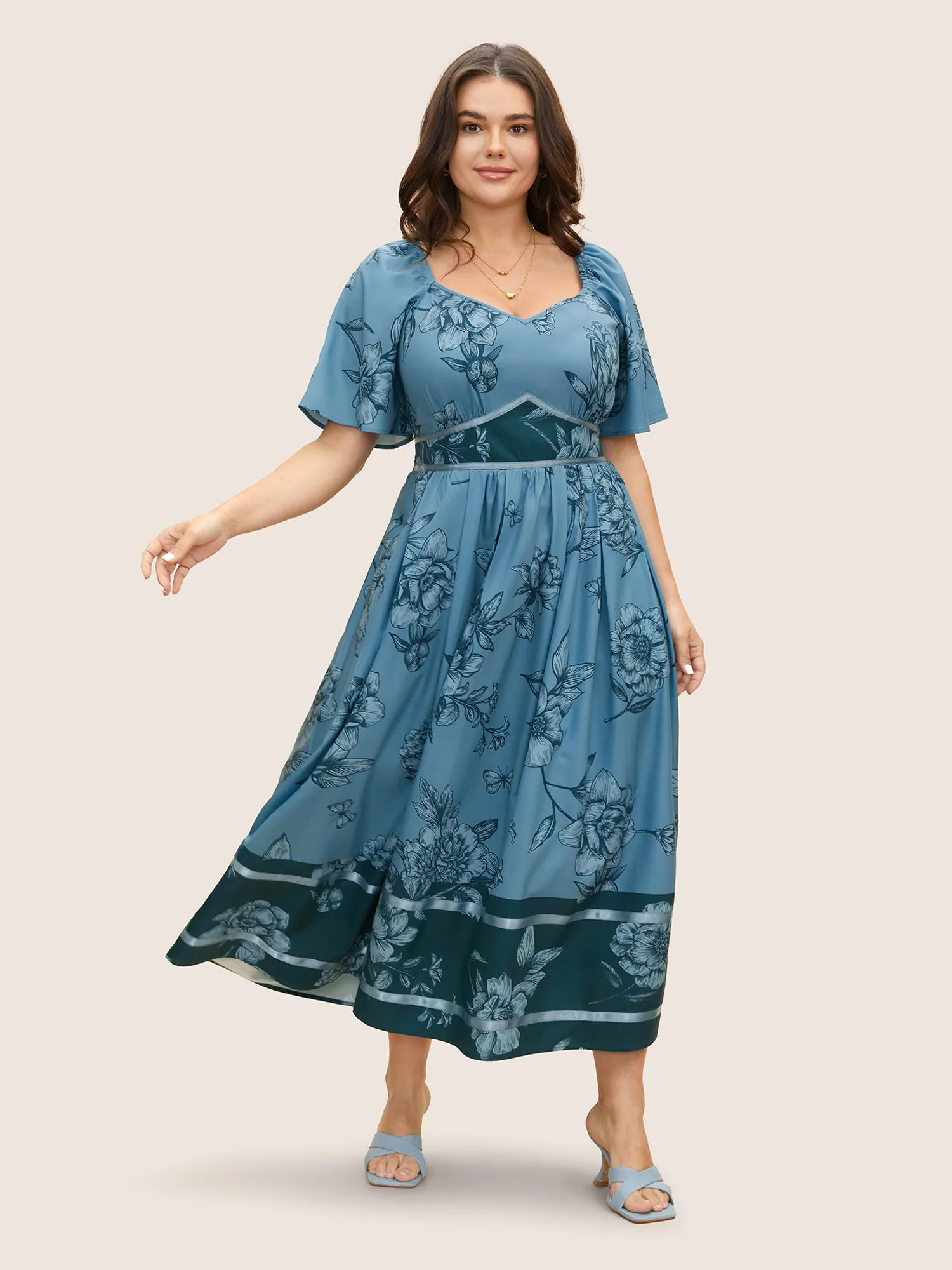 Boho Print Heart Neckline Ruffle Sleeve Maxi Dress sold by Bloomchic product image thumbnail 2