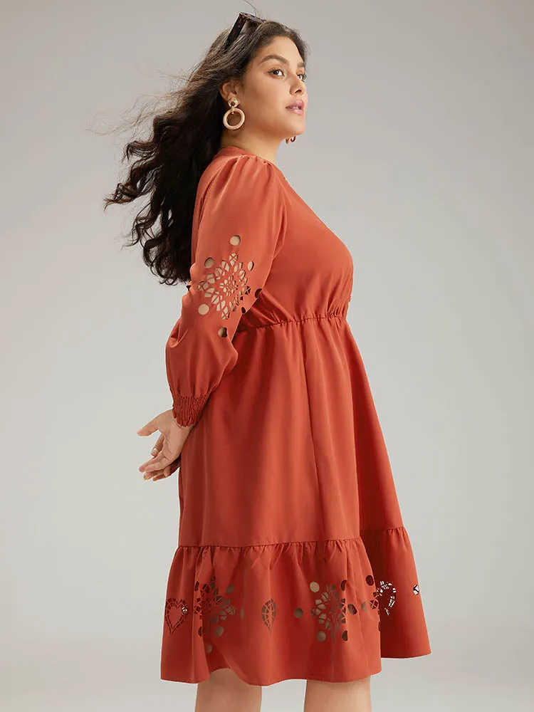 Plain Shirred Button Up Laser Cut Dress sold by Bloomchic product image thumbnail 4