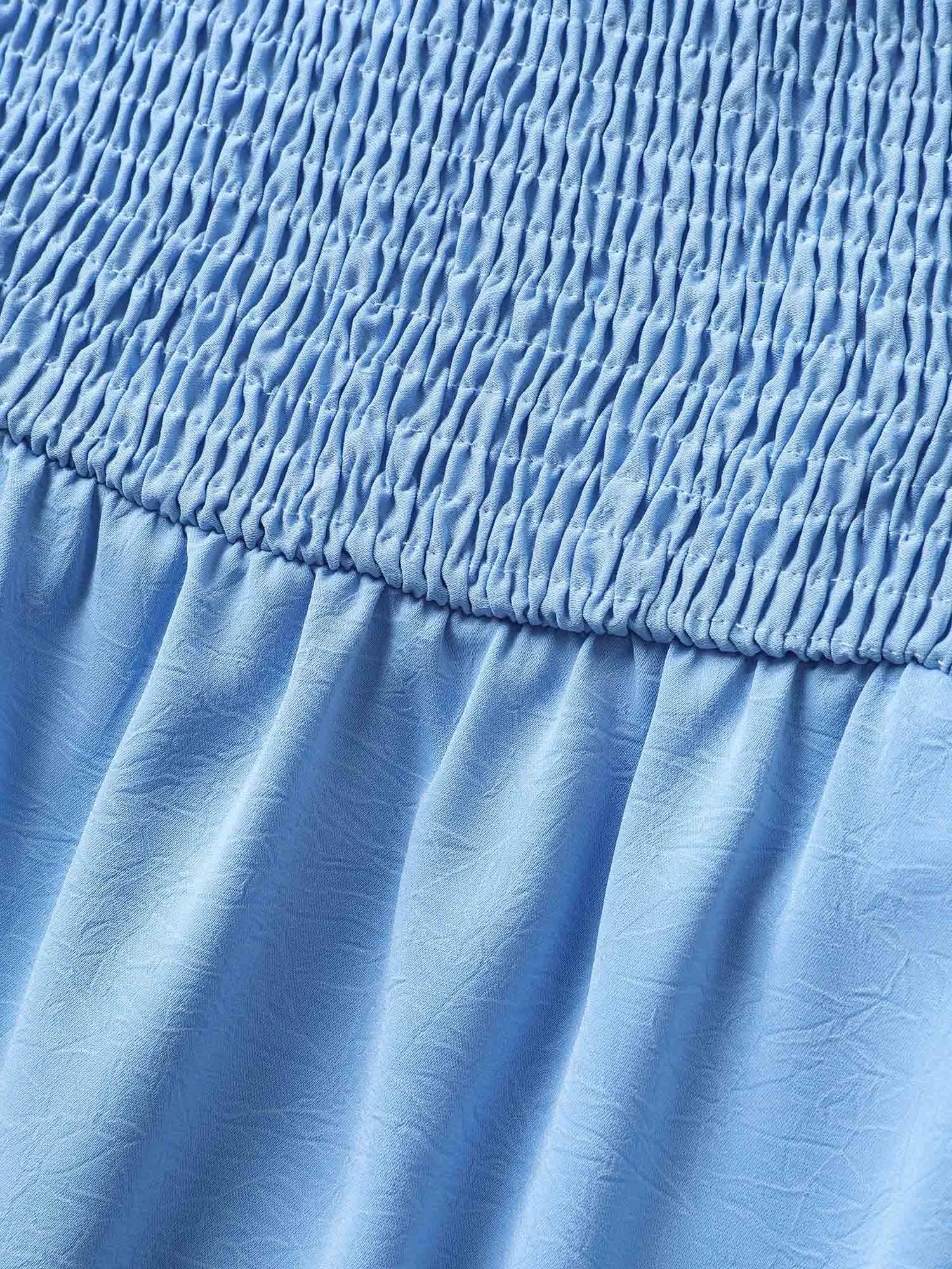 Square Neck Solid Ruffles Shirred Dress sold by Bloomchic product image thumbnail 5