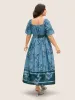 Boho Print Heart Neckline Ruffle Sleeve Maxi Dress sold by Bloomchic