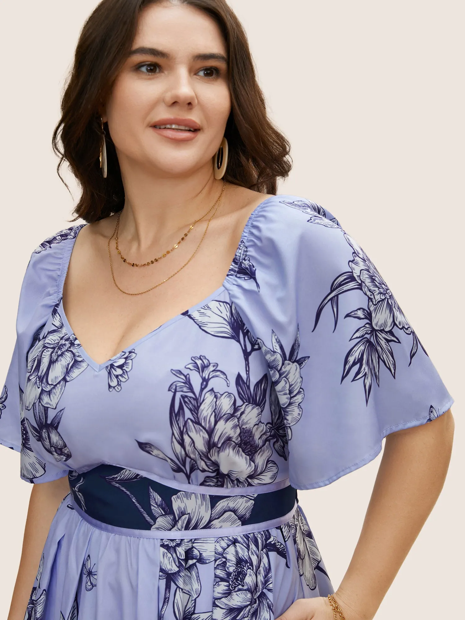 Boho Print Heart Neckline Ruffle Sleeve Maxi Dress sold by Bloomchic product image thumbnail 5