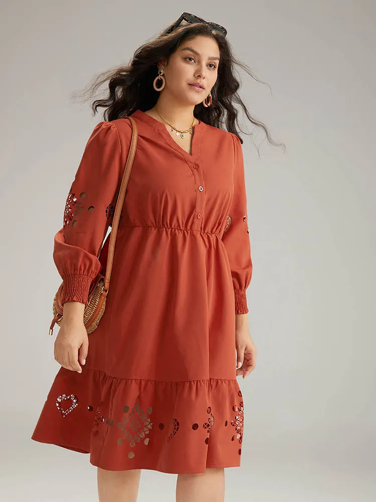 Plain Shirred Button Up Laser Cut Dress sold by Bloomchic product image thumbnail 5