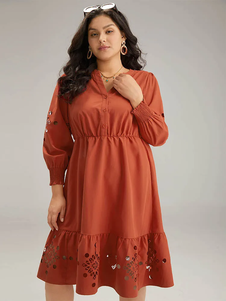 Plain Shirred Button Up Laser Cut Dress sold by Bloomchic product image thumbnail 2