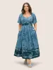 Boho Print Heart Neckline Ruffle Sleeve Maxi Dress sold by Bloomchic