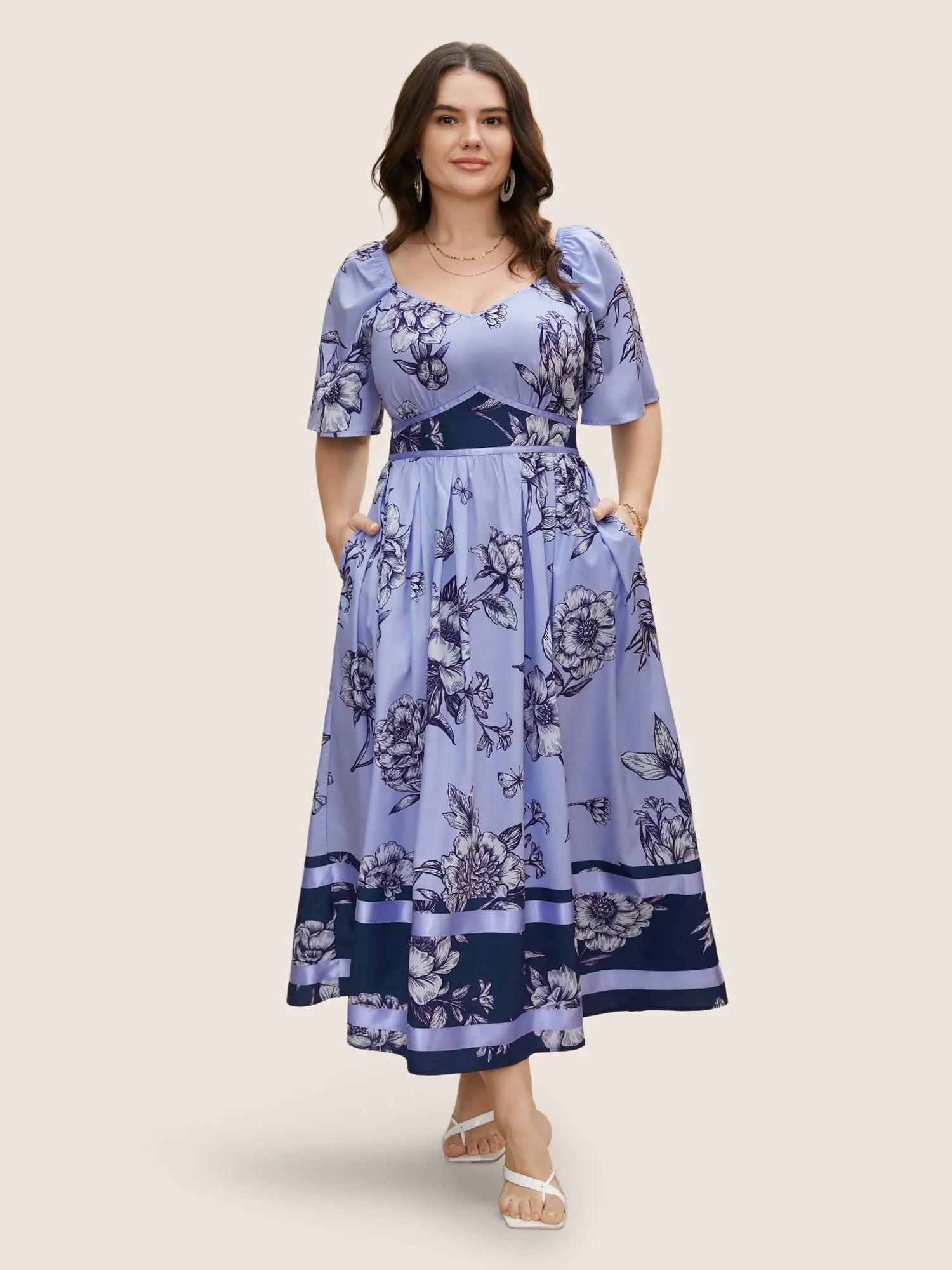 Boho Print Heart Neckline Ruffle Sleeve Maxi Dress sold by Bloomchic product image thumbnail 4