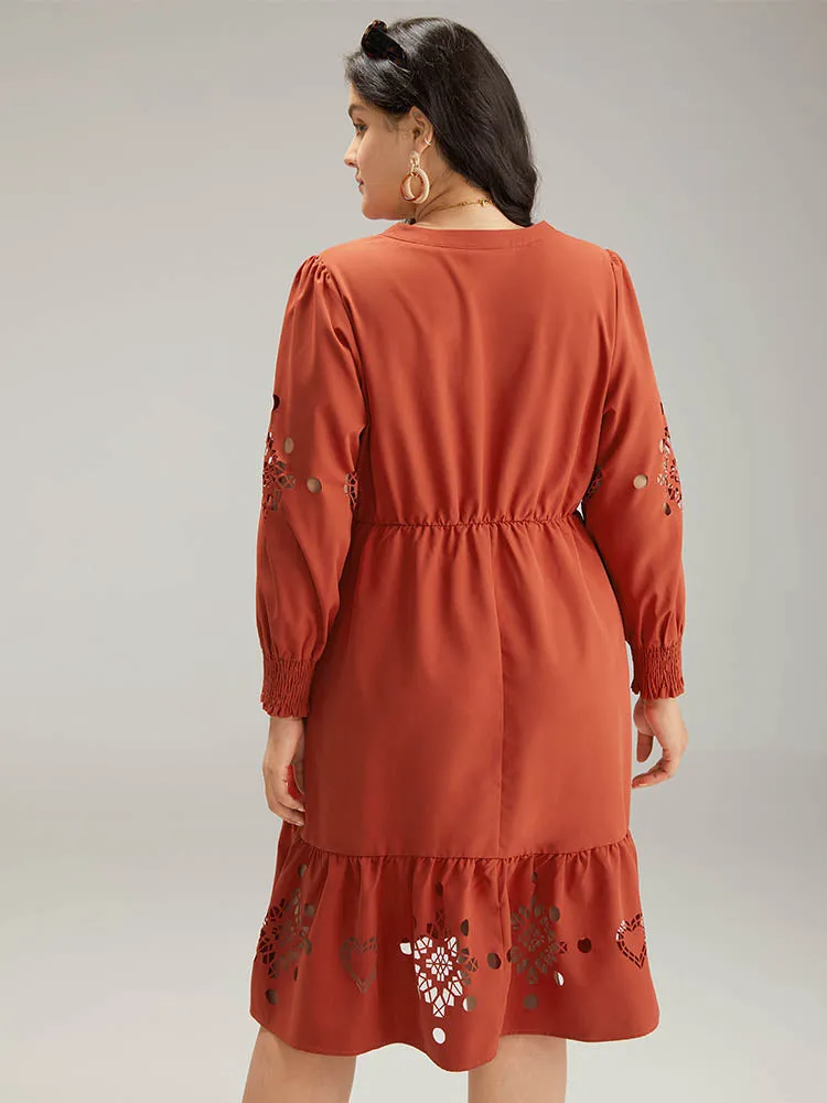 Plain Shirred Button Up Laser Cut Dress sold by Bloomchic product image thumbnail 3