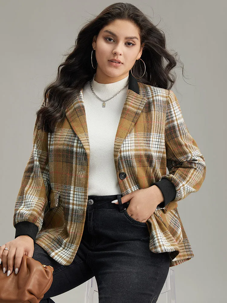 Lapel Collar Plaid Button Up Blazer sold by Bloomchic