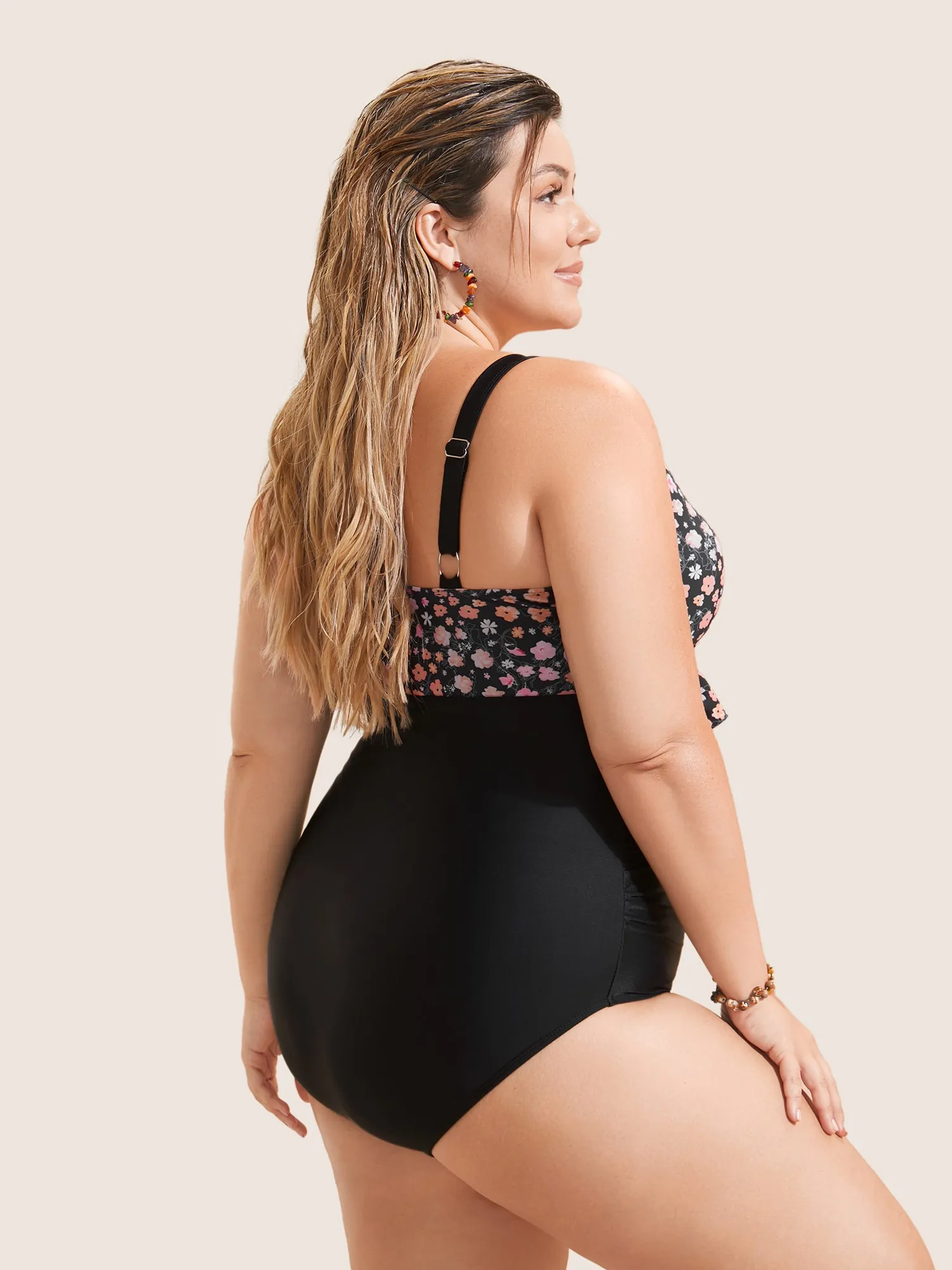 Ditsy Floral Patchwork Ruffle Trim One Piece Swimsuit sold by Bloomchic product image thumbnail 2