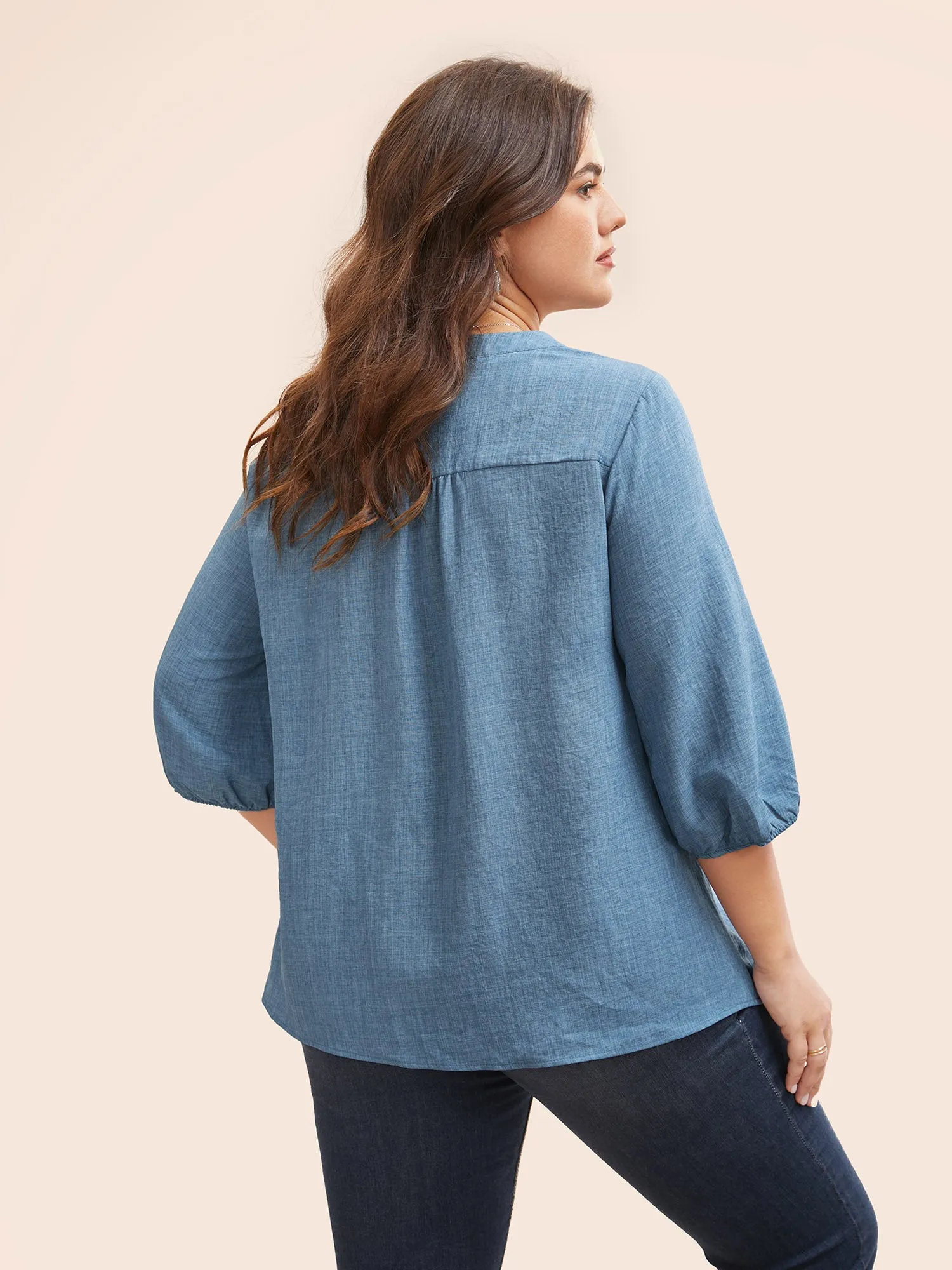 Floral Embroidered Button Detail Lantern Sleeve Blouse sold by Bloomchic product image thumbnail 4