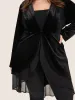 Velvet Mesh Patchwork Asymmetrical Hem Coat sold by Bloomchic