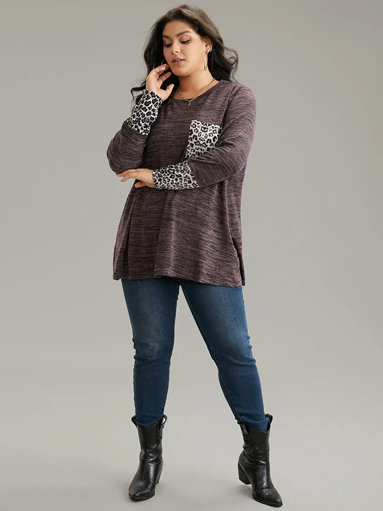 Leopard Patchwork Heather Patched Pocket T-shirt sold by Bloomchic product image thumbnail 4