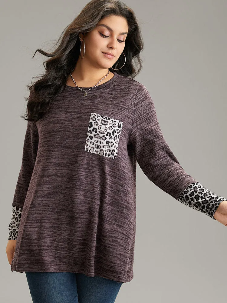 Leopard Patchwork Heather Patched Pocket T-shirt sold by Bloomchic
