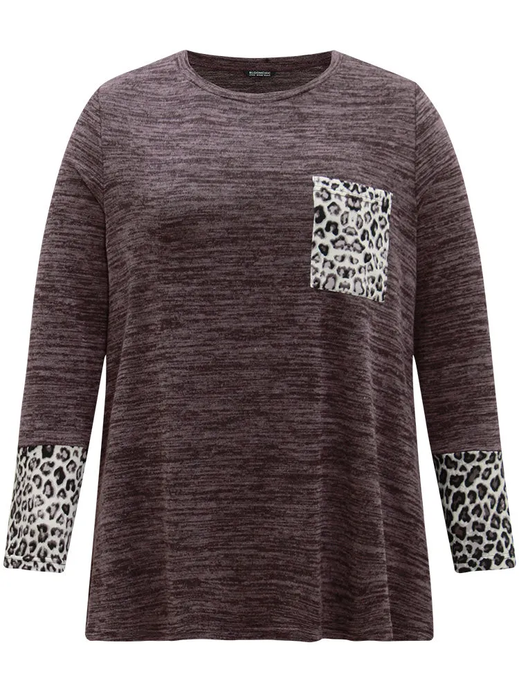 Leopard Patchwork Heather Patched Pocket T-shirt sold by Bloomchic product image thumbnail 5