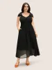 Heart Neckline Mesh Cap Sleeve Gathered Dress sold by Bloomchic