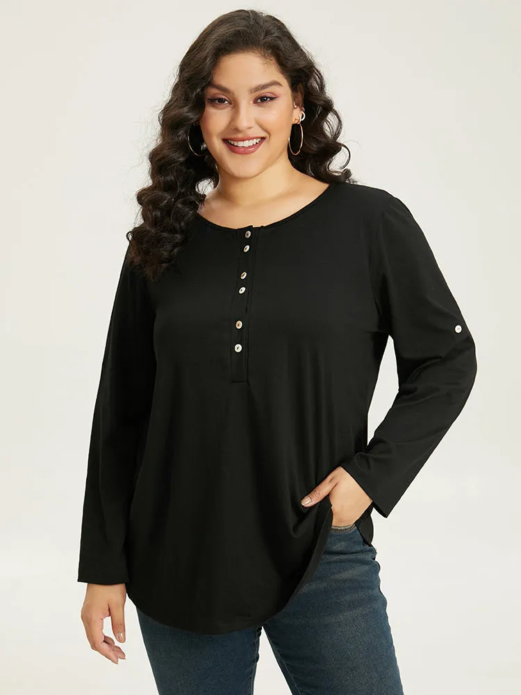 Plain Button Up Tab Sleeve T-shirt sold by Bloomchic product image thumbnail 4