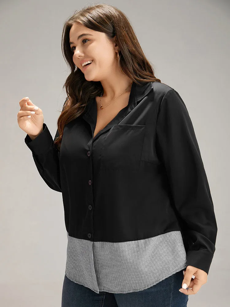 Shirt Collar Gingham Patchwork Arc Hem Blouse sold by Bloomchic product image thumbnail 3