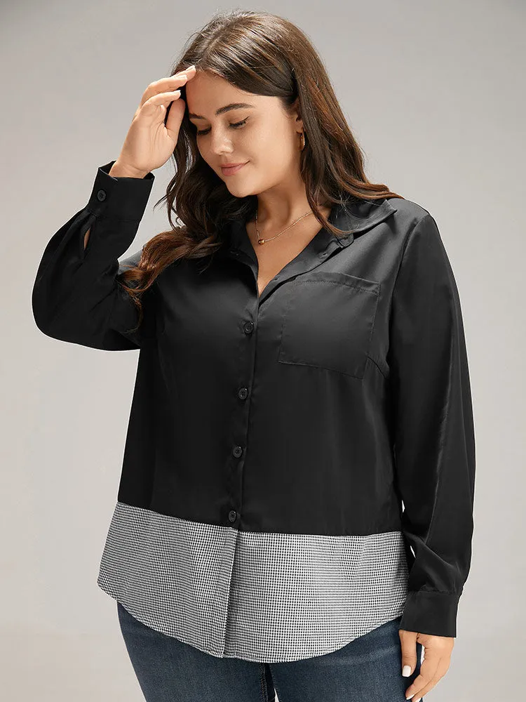 Shirt Collar Gingham Patchwork Arc Hem Blouse sold by Bloomchic