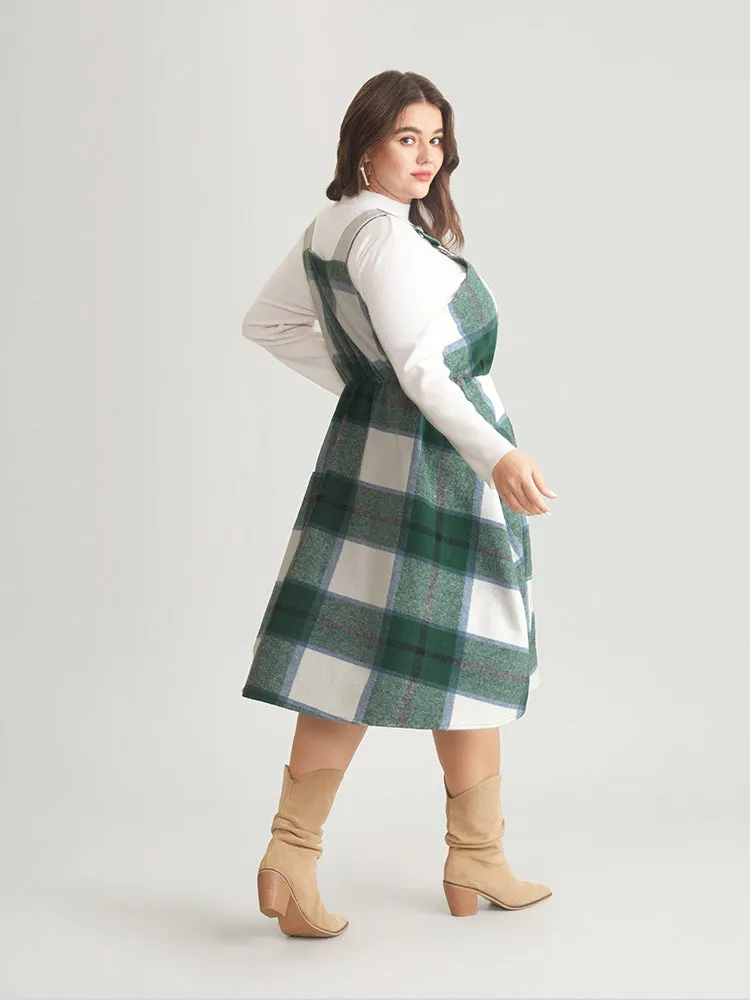 Plaid Elastic Waist Button Detail Adjustable Straps Dress sold by Bloomchic product image thumbnail 2