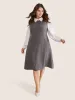 Peter Pan Collar Contrast Textured Patchwork Dress sold by Bloomchic