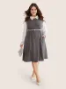 Peter Pan Collar Contrast Textured Patchwork Dress sold by Bloomchic